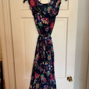 Talbots Navy and Pink Floral Midi Dress